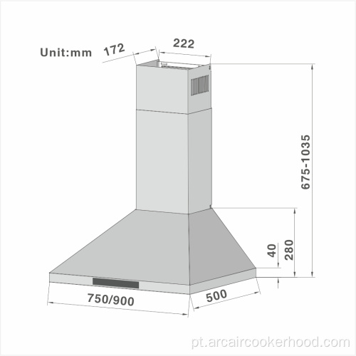 Exaustor de montagem na parede com extração de 3 velocidades